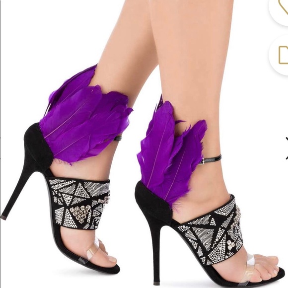 Giuseppe Zanotti Shoes - Giuseppe Zanotti Crystal Feather Heels Sz 5 NWT
